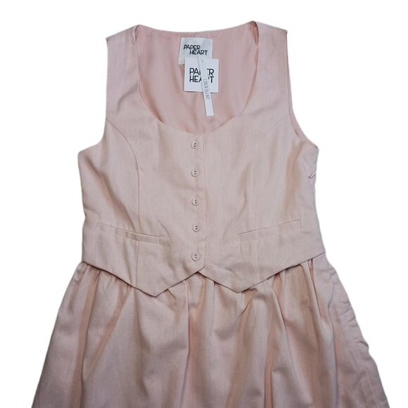 Paper Heart Womens Medium Mini Dress Pink Babydoll Linen Blend Ladies M - Picture 1 of 8